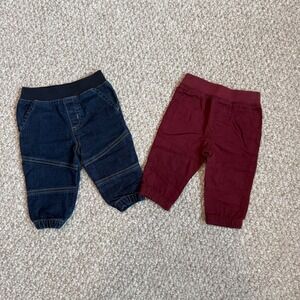 Garanimals Baby Pants Bundle Size 3-6 Month Denim Burgundy Pull On Elastic Waist